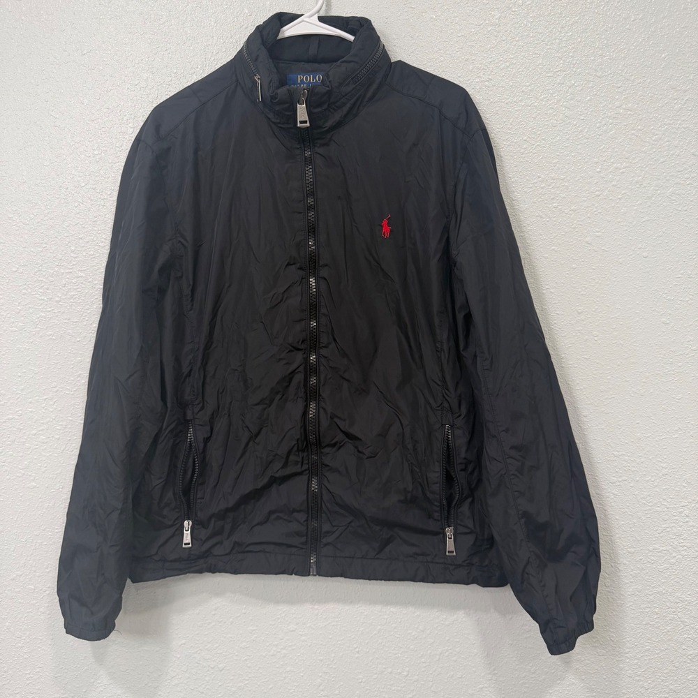 Polo Ralph Lauren Womens Black Full Zip Windbreaker Jacket Red Pony Logo M
